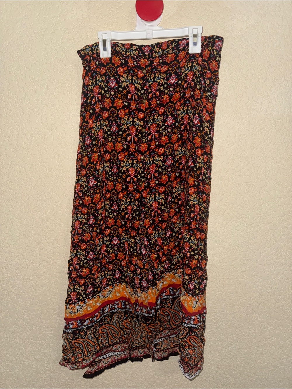 Urban Gypsy Boho Floral Maxi Skirt Womens Medium Front Slit Button Front